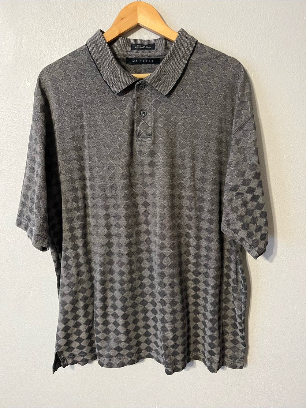 Golf Shirt M.E. Sport Charcoal Gray Diamond Pattern Athletic Active Wear Size XL